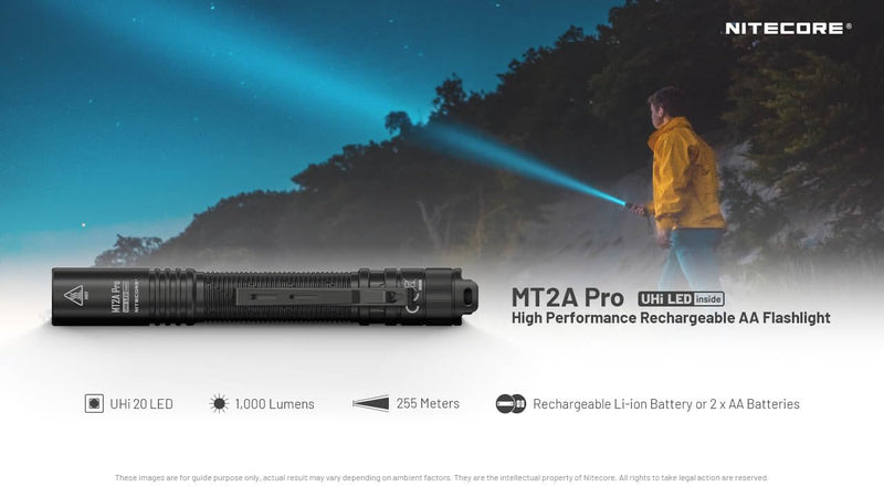 Nitecore MT2A Pro EDC Flashlight, 1000 Lumens, 279 Yard Beam, USB-C Rechargeable, Dual Power with AA Compatibility, Compact Waterproof Slim Penlight, Including NitecoreS Sticker