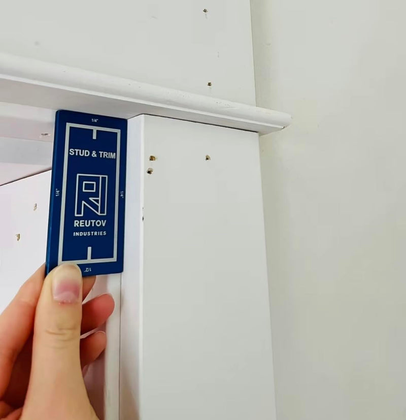 Stud and Trim, stud finder, 1/4" and 1/2" trim reveal gauge, 1/8" door gap reveal gauge, no batteries required.