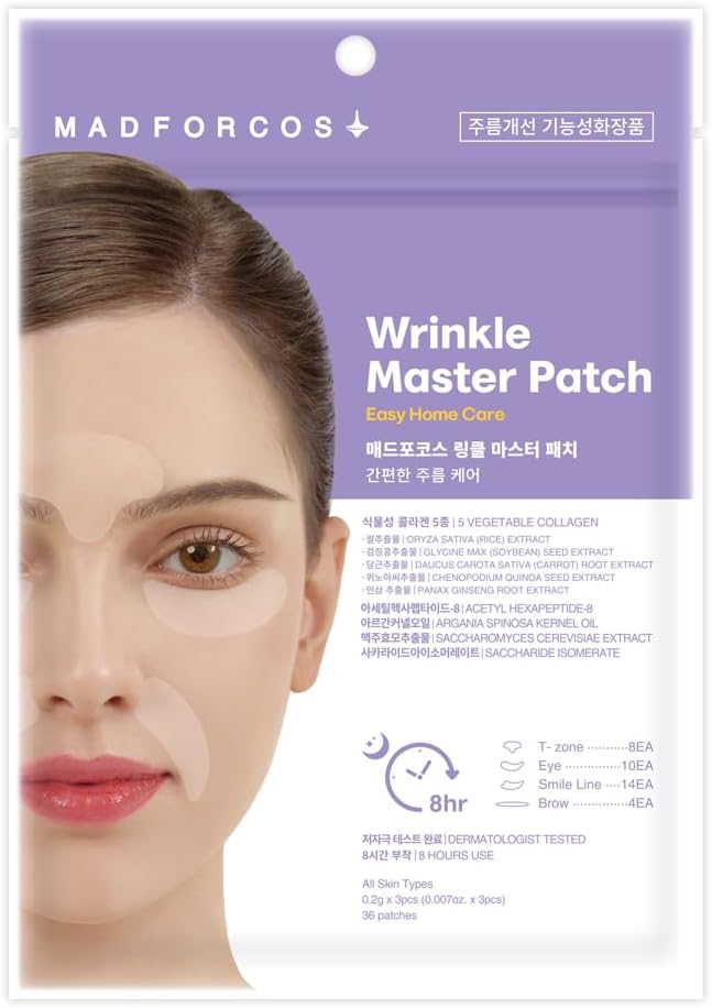 MADFORCOS Wrinkle Master Patch, 1 Set (3 Pieces/36 Patches), Eyebrow and Eye Pack Nasolabial Line, Vegetable Collagen (Purple) - NewNest Australia