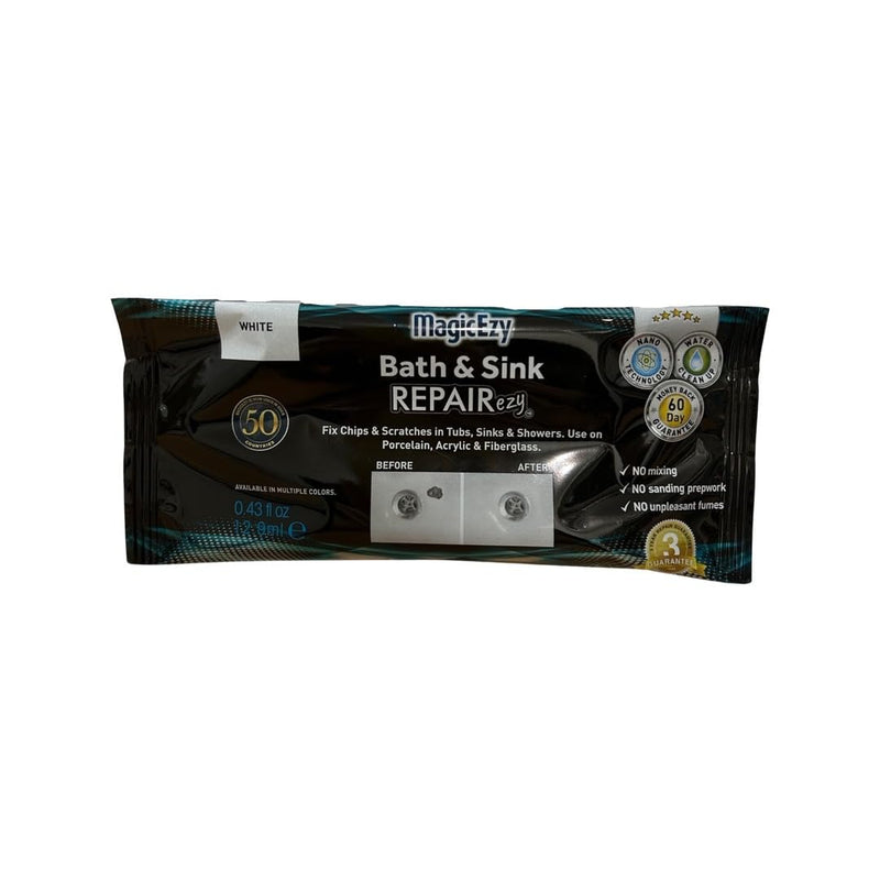 MagicEzy Bath & Sink RepairEzy - (White) - Porcelain Bath Repair Kit - Easy Bathtub Chip Repair - Enamel Sink Chip Repair - Fiberglass Shower Repair -Bathroom Crack Filler White
