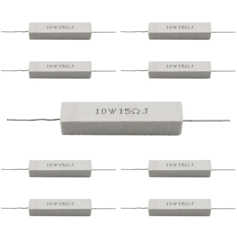 Cement Resistor,10 PCS 10w 15 Ohm 5% Axial Lead Wire Resistor White Wound Fixed Ceramic Resistors Wirewound Power Flame Heat Moisture Resistance Precharge Horizontal 10W15ΩJ