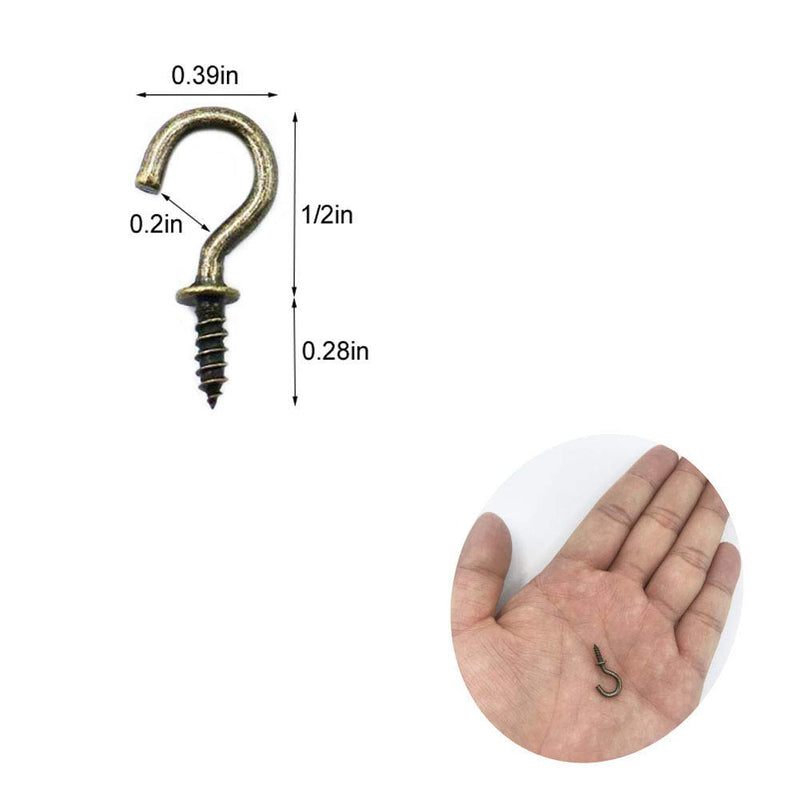 Small Screw Hooks 1/2'' Screw Cup Hook Bronze Screw-in Light Hooks DIY Jewelry Hooks (60Pack) Bronze 60pcs