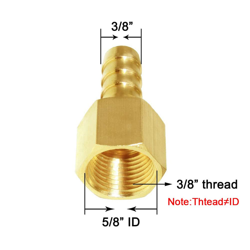 Joywayus Brass Hose Barb Fitting,3/8" Barb x 3/8" NPT Female Pipe Fitting Adapter(Pack of 2) 3/8" Barb x 3/8" NPT Female-2pcs