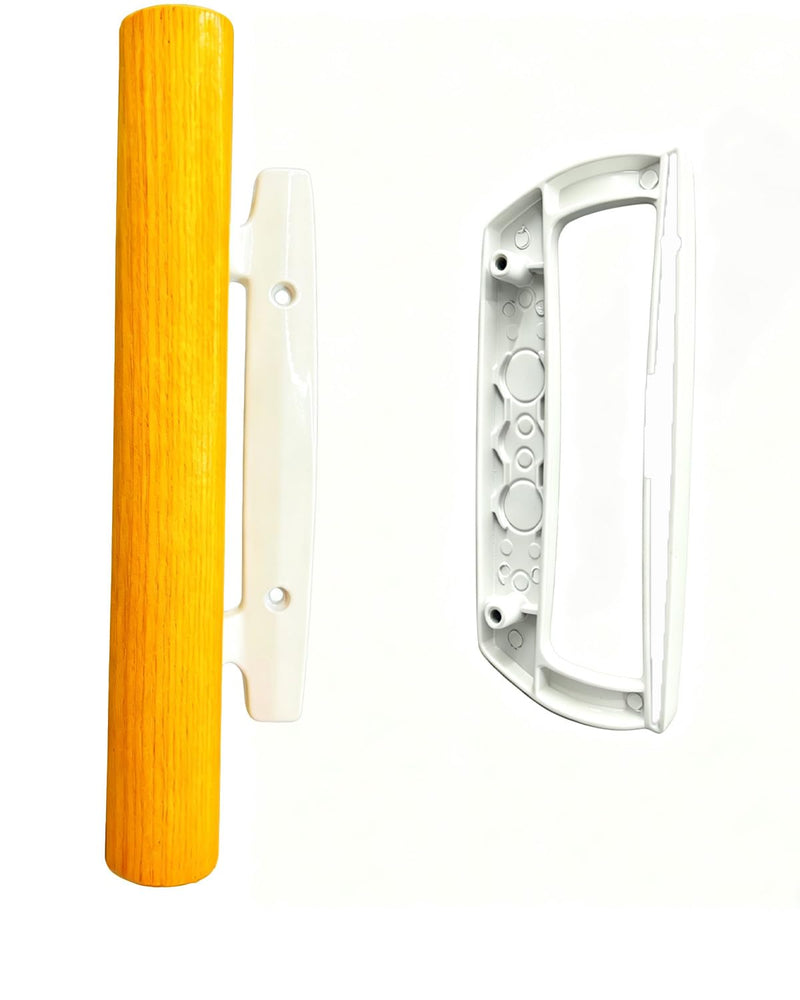 Sliding Patio Door Handle Set, Natural Wood Interior & White Zinc Exterior(White), Non-Keyed , Fits 3-15/16" Hole Spacing, Universal Easy Install Replacement for Sliding Glass Doors.Pull Handle Set