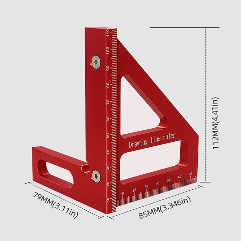 3D Multi-Angle Measuring Ruler,45/90 Degree Aluminum Alloy Woodworking Square Protractor,Drawing Line Ruler, Miter Triangle Ruler High Precision Layout Measuring Tool for Engineer Carpenter,R Red(Metric)