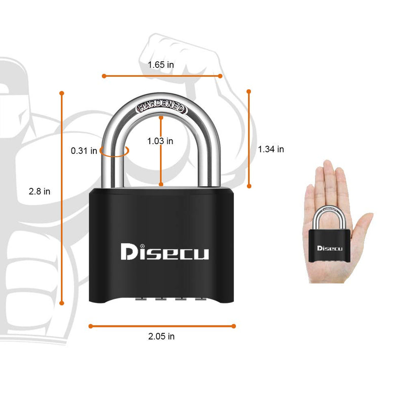 4 Digit Heavy Duty Combination Lock Outdoor Waterproof Padlock 1.3 Inch Shackle for Gate, Fence, Gym Locker, Sports Locker (Black) 1P, Black