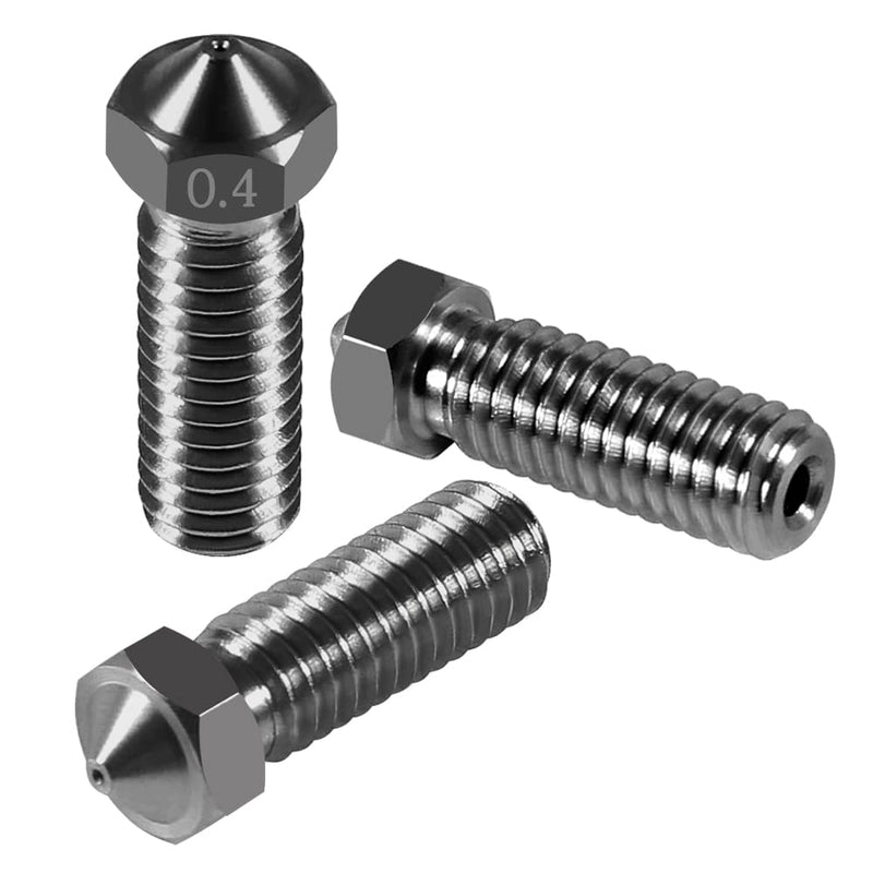 5Pcs Nozzles 0.4mm Hardened Steel Extruder Print Head M6 Lengthen Extruder Thread Volcano Nozzles for 1.75mm Filament E3D V5-V6 3D Printer Grey