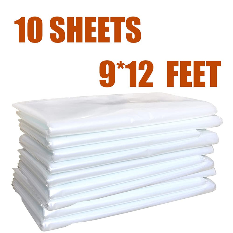 10 Pieces Plastic Drop Sheets for Painting, Waterproof and Dust-Proof Clear Cloth for Furniture Cover, 9x12 Feet Tarps 10 Pieces