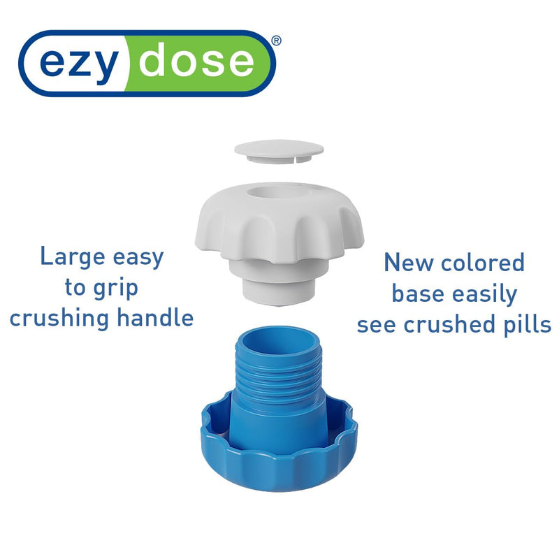 EZY DOSE Pill Crusher and Grinder for Vitamins, Tablets with Storage Compartment, Kids, Pets, Elderly, Effortlessly Crushes Medications into Fine Powder, Easy-to-Use Design, Blue, BPA Free Large