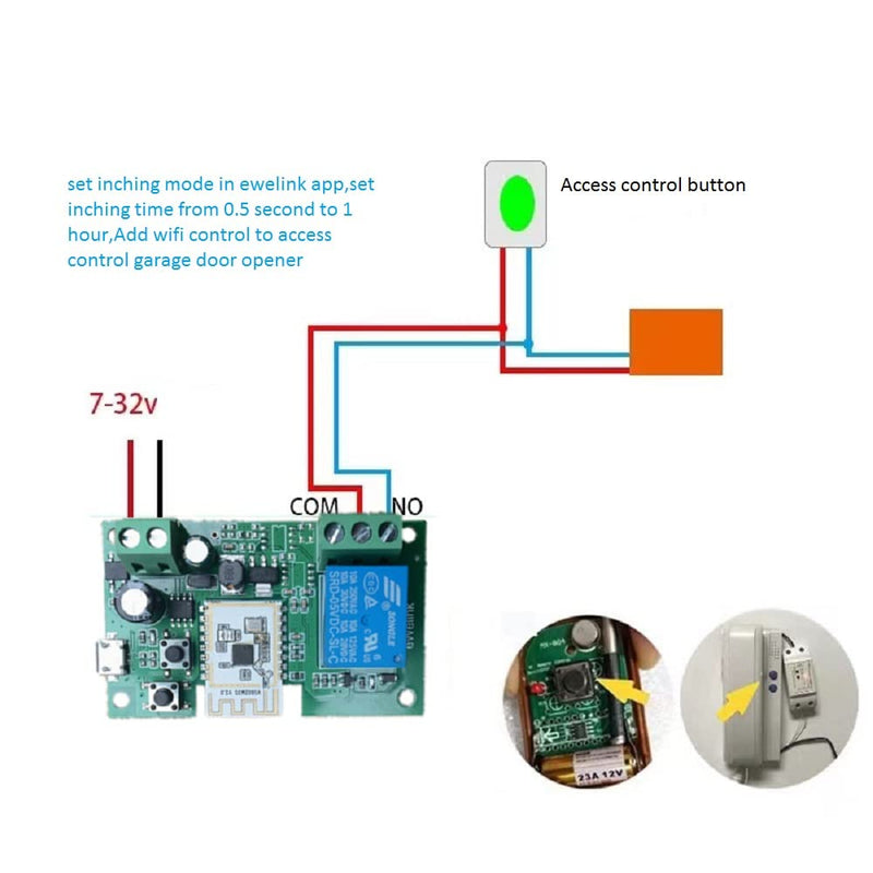 WiFi Smart Switch Relay Module for Home Automation,Add WIFI to access control garage door,eWelink app Remote Dry Contact,Compatible with Alexa,Google assistant (1CH WIFI Bluetooth) 1CH WIFI Bluetooth