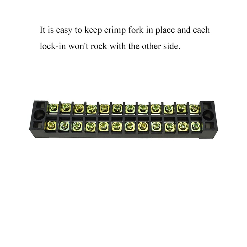 Hahiyo Dual Row Screw Terminal Strip Blocks 126mm Length Insulated Fork 600V 15A 12Positions Wire Cover Connector, Clearly Visible Mount in Place for Electrical with 2set, 15A 12P+2pcs Jumpers
