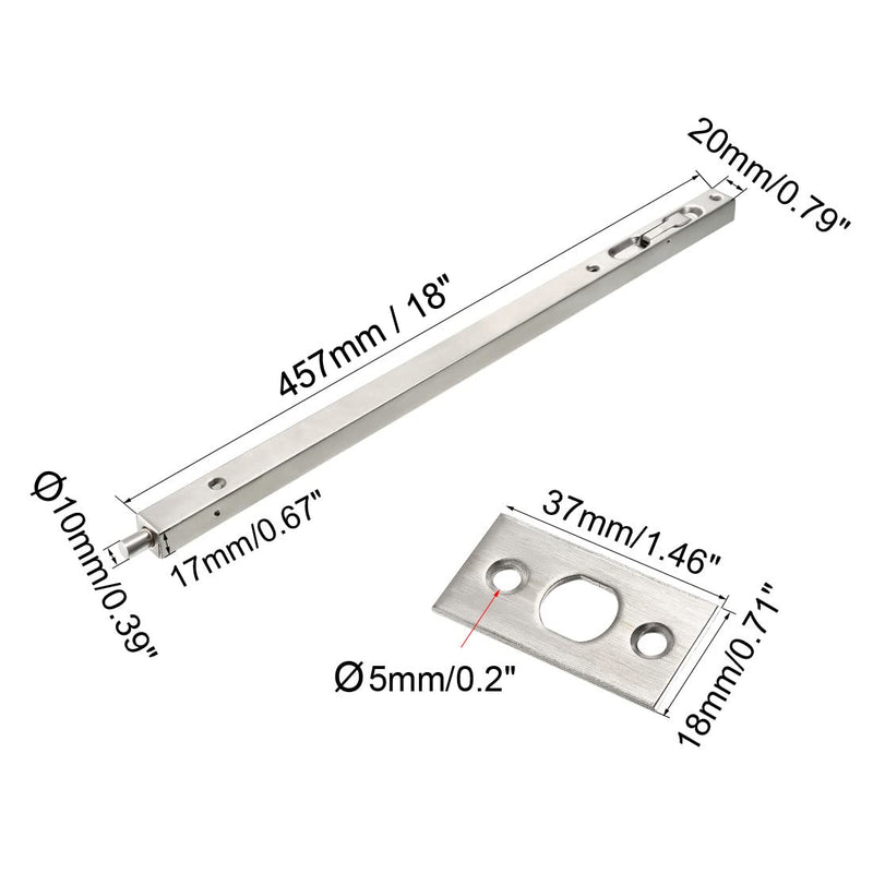 uxcell Flush Bolt, 18-inch Stainless Steel Security Door Guard Lever Action Latch Door Lock Silver Tone