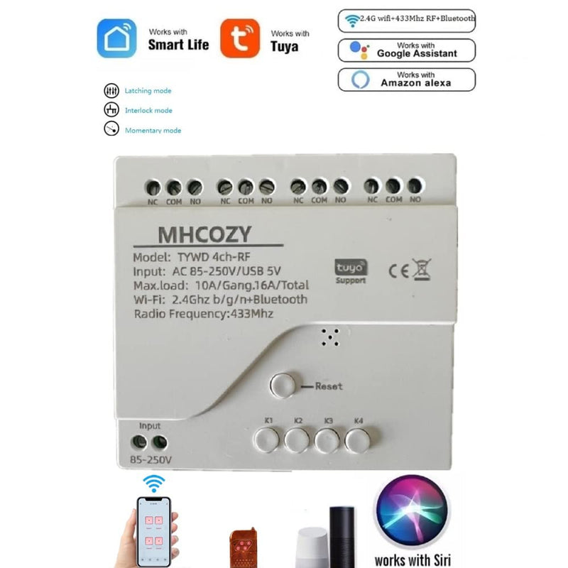 4 Channel USB 5V AC 85-250V Smart WiFi Wireless Dry Contact Relay Switch Module,Tuya Smart Life app Remote Control,Compatible with Alexa Google Home