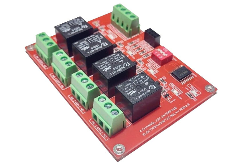 4 Channel I2C Relay Electromagnetic 3.3V 5.0V Compatible with Arduino Raspberry PI MCU DIN Rail Compatible Home Automation & DIY Projects. with Built in LED Indicators