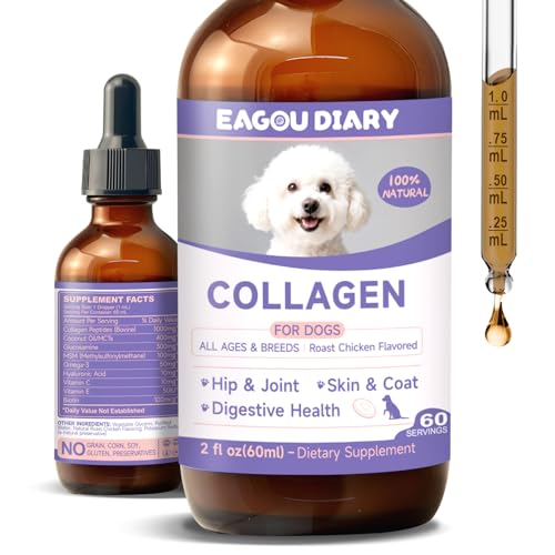 Eagou Diary Mushroom for Dogs - with Turkey Tail Mushroom for Dog, Lion’s Mane, Shiitake - Collagen for Dogs with Glucosamine, MSM - Hip & Joint Support