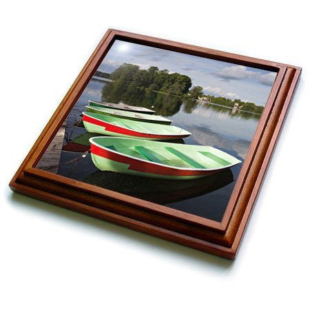 3dRose Lithuania, Trakai Historical NP, Lake Galve Boats EU46 WBI0138 Walter Bibikow Trivet with Ceramic Tile, 8 by 8", Brown