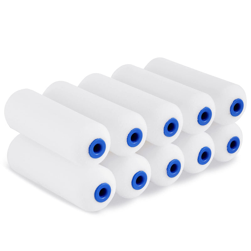 Mister Rui Foam Paint Roller, 10 Pack 4 Inch Small Paint Roller Covers, High Density Foam Paint Roller, Mini Rollers for Painting Walls, Cabinets, Cupboards, Doors 10 Pcs 4" Double-rounded