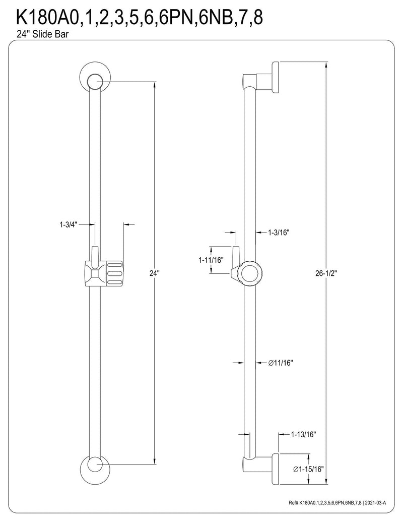 Kingston Brass K180A7 Showerscape Shower Slide Bar, Brushed Brass 26.5 x 1.94 x 1.81