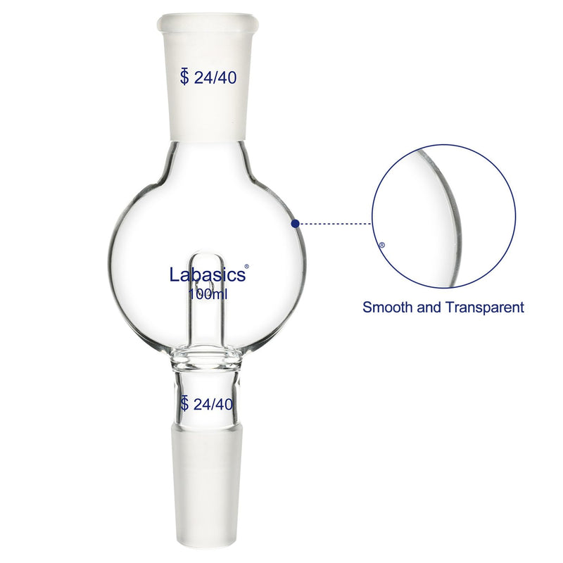 Labasics Borosilicate Glass Rotary Evaporator Bump Trap with 24/40 Standard Outer Upper Joint and Taper Inner Lower Joint, 100 ml