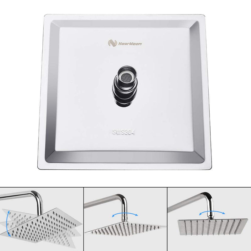 Rain Shower head, NearMoon High Flow Stainless Steel Square Rainfall ShowerHead, High Pressure Design, Awesome Shower Experience Even At Low Water Flow (8 Inch, Chrome Finish) 8 Inch