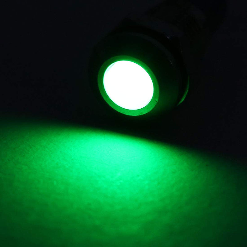 uxcell Signal Indicator Lights AC/DC 12V-24V 8mm Panel Mount Green LED Waterproof Metal Shell Warning Lamps for Car Motorcycles Boat