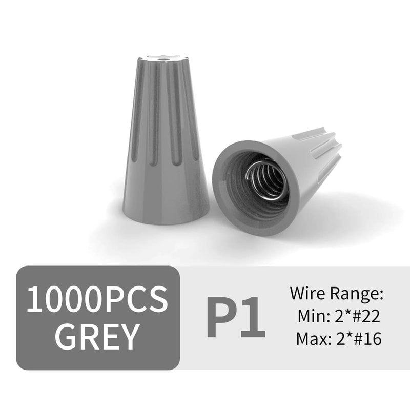 1000 Pcs Electrical Wire Connectors Screw Terminals, Grey Wire Caps Spring Insert Twist Nuts Connection Terminal 24-16 AWG (Gray)