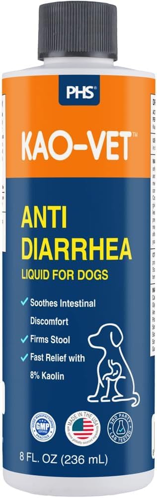 Dog Anti Diarrhea Liquid for Dogs & Puppies, 8 fl oz (236 mL) – Fast Acting Diarrhea Relief with 8% Kaolin, Upset Stomach, Firms Stool & Soothes Intestinal Discomfort