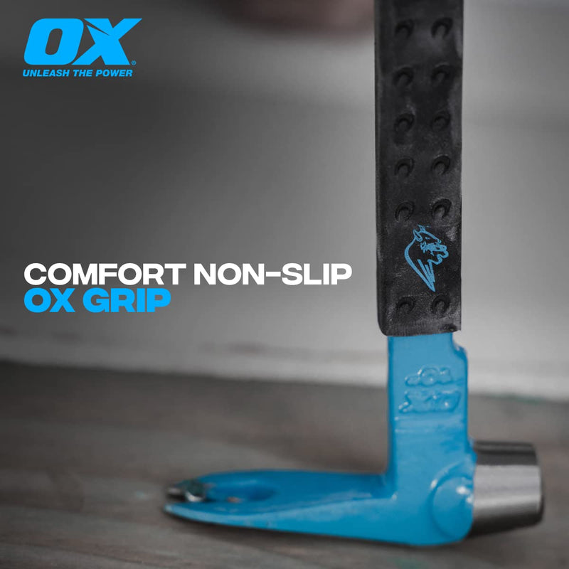 OX Tools Unique Hammer Head 12" Pry Bar - Multi-Functional Tool with Cats Paw, Crowbar | Rubber Grip, Polished Beveled Claws - Forged Steel Design for Strength and Durability Claw Bar 12-Inch