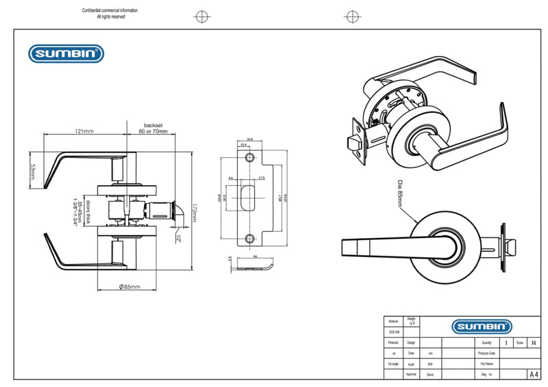 Grade 2 Commercial Heavy Duty Passage Door Lever Lockset, ADA, Matt Black Finish B400 Passage RB