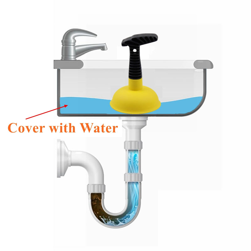 Sink Plunger, Easy to use Mini Plunger with Short Handle, Powerful Plunger Unclogging Tool for Kitchen Sink, Shower, Bathroom Drains, Bath, Yellow