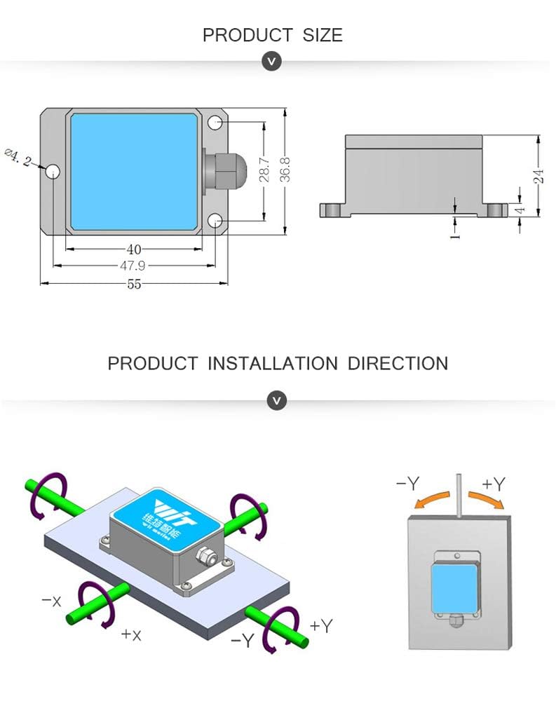 【SINDT-232 Digital Accelerometer】High-Stability 200Hz MPU6050 3-Axis Acceleration+Gyro+Quaternion+2-Axis Angle(XY 0.05° Accuracy) with Kalman Filter, IP67 Waterproof Tilt Sensor for PLC/Raspberry Pi