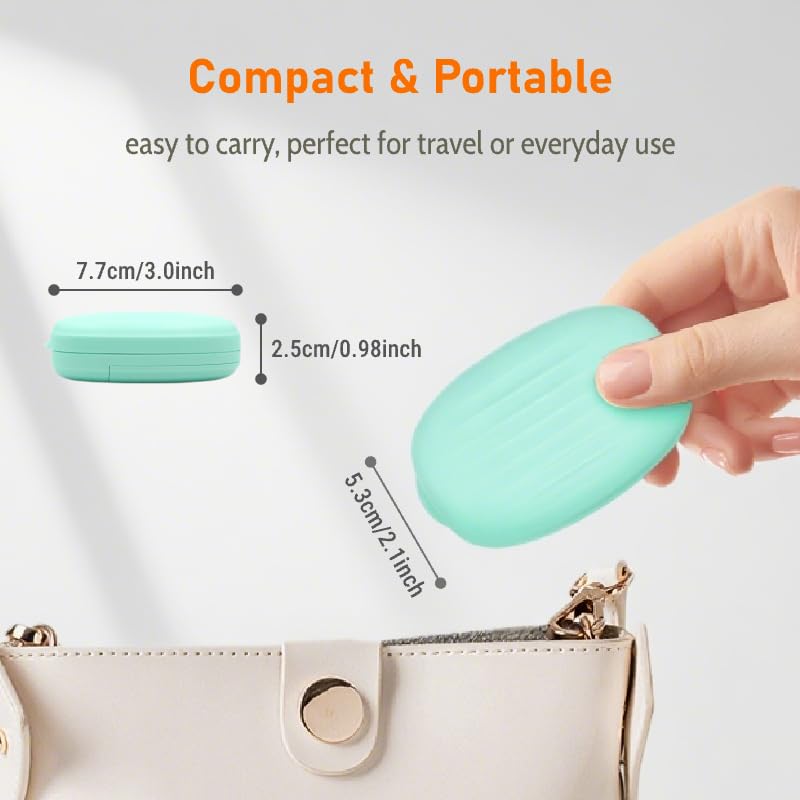 Safety Pill Splitter with Blade Shield, Travel Pill Cutter with V-Shaped Silicone Rubber Holder, Portable Medicine Slicer with Storage Compartment (Green) Green