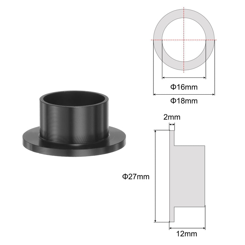 HARFINGTON 8pcs Flanged Sleeve Bearings Plastic Bushings 16mm Bore x 18mm OD x 12mm Length Black POM Bushings