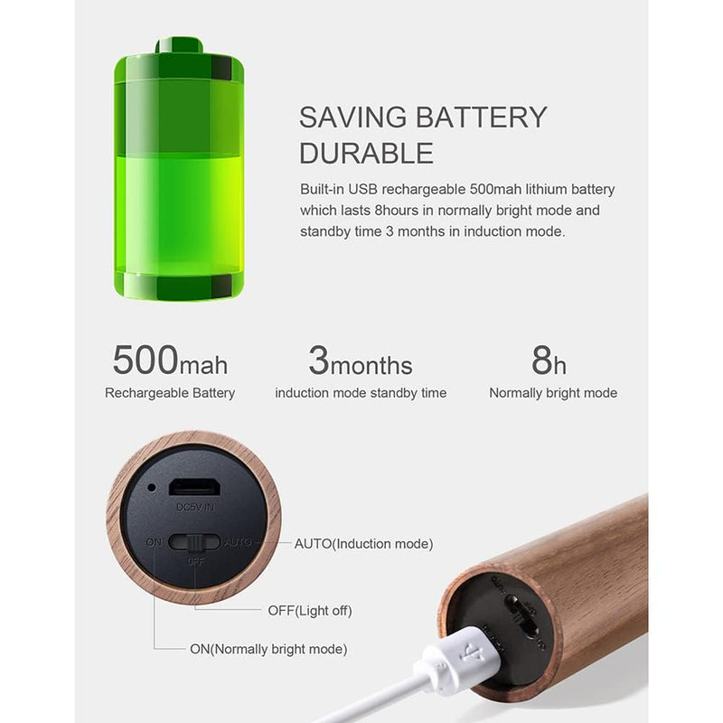 LANDGOO Wooden Motion Sensor Night Lights, Magnet Body Hallway Rechargeable LED Wireless Wall Sconces, Portable Decor Battery Powered Indoor Torch Lighting for Bedroom (Walnut Wood 2PCS) Walnut Wood 2ps
