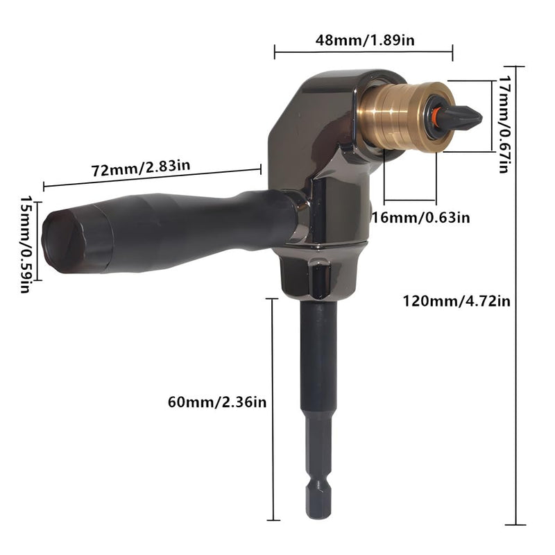 Right Angle Drill Attachment, All Metal Body 90 Degree Drill Adapter with Detachable ABS Handle, Drill Bit Corner Adapter, for Impact Driver, Work in Tight Spaces