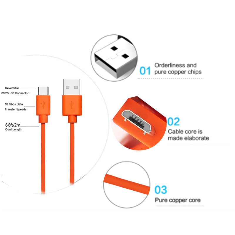 Replacement Fast Wall Charger Charging Cable Power Cord Wire Compatible for Ring Enabled Video Doorbell (2020 Release) 2/3/3 Plus/4, Doorbell Pro/Plus & Camera Doorbell Battery Charging Cable (Orange)