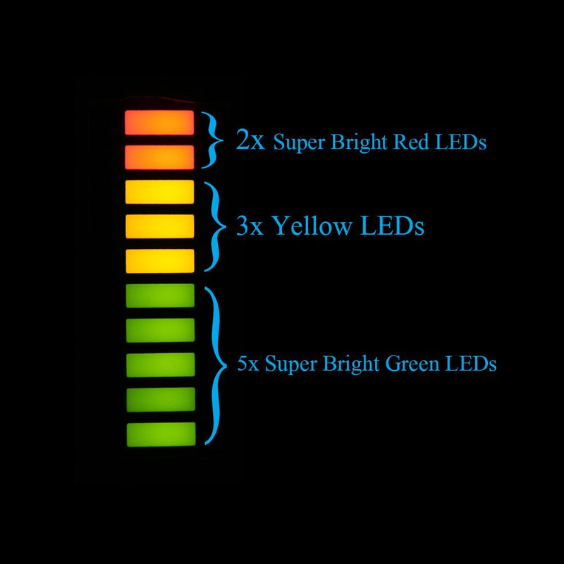 New 2pcs. 10 Segment LED Bar Graph Display 3 Colors(2xSuper Red+3xYellow+5xSuper Green) Single led bar Graph(DIY or Arduino) ARGY