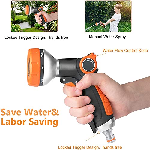 Garden Hose Nozzle Heavy Duty, High Pressure Adjustable 8 Patterns Metal Water Hose Nozzle Volume Control Valve Attachment Hose Sprayer Nozzle for Outdoor Garden Watering Car Washing Pet Showering Heavy Duty Metal