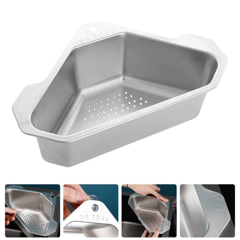 DOITOOL Stainless Steel Sink Basket Triangle Corner Strainer 9.64X6.88X3.14 Inch Hanging Kitchen Sink Draining Basket Food Waste Strainer and Storage Organizer