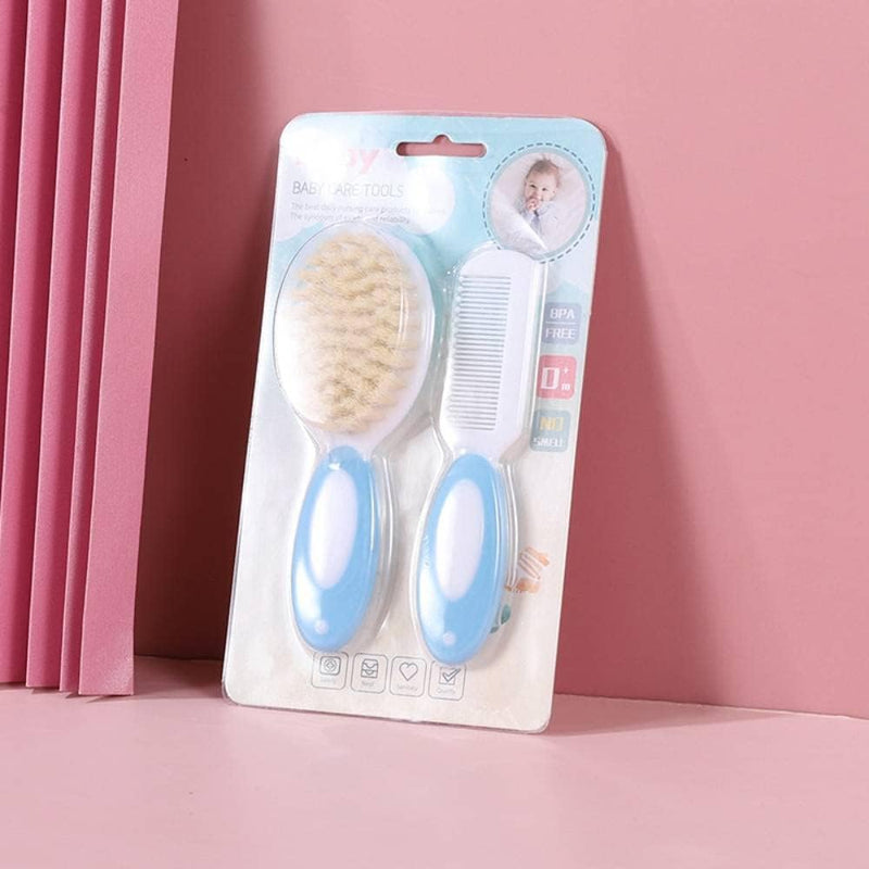 Baby Hair Brush &Silicone Baby Cradle Cap Brush Set, for Newborns & Toddlers-Natural Soft Goat Bristles-Ideal for Cradle Cap-Perfect Baby Registry Gift (Blue) Blue - NewNest Australia