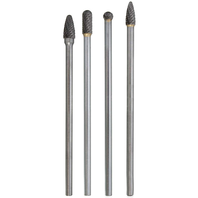 4 Pcs Carbide Rotary Burr Set, 1/4-Inch Long Shank Tungsten Steel Head Burr Bit Set Fits Rotary Tool for Wood/Metal Drilling Carving Engraving