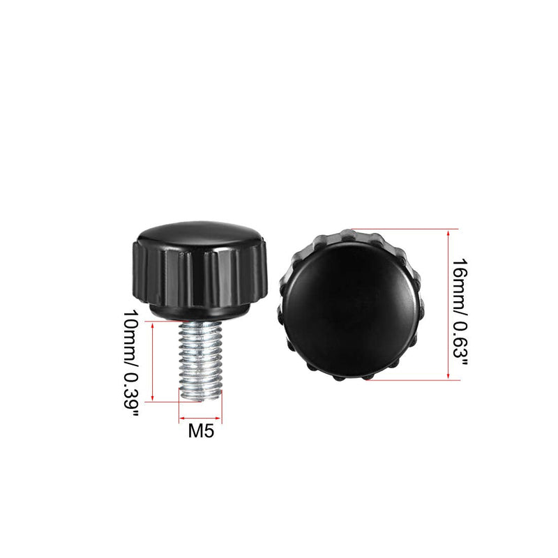uxcell 4pcs Knurled Clamping Knobs M5 x 10mm Metric Zinc Plated Carbon Steel Male Thread Thumb Screw on Type 16mm Plastic Round Head Threaded Hand Bolt Stud Knobs Black M5 x 10mm x 16mm