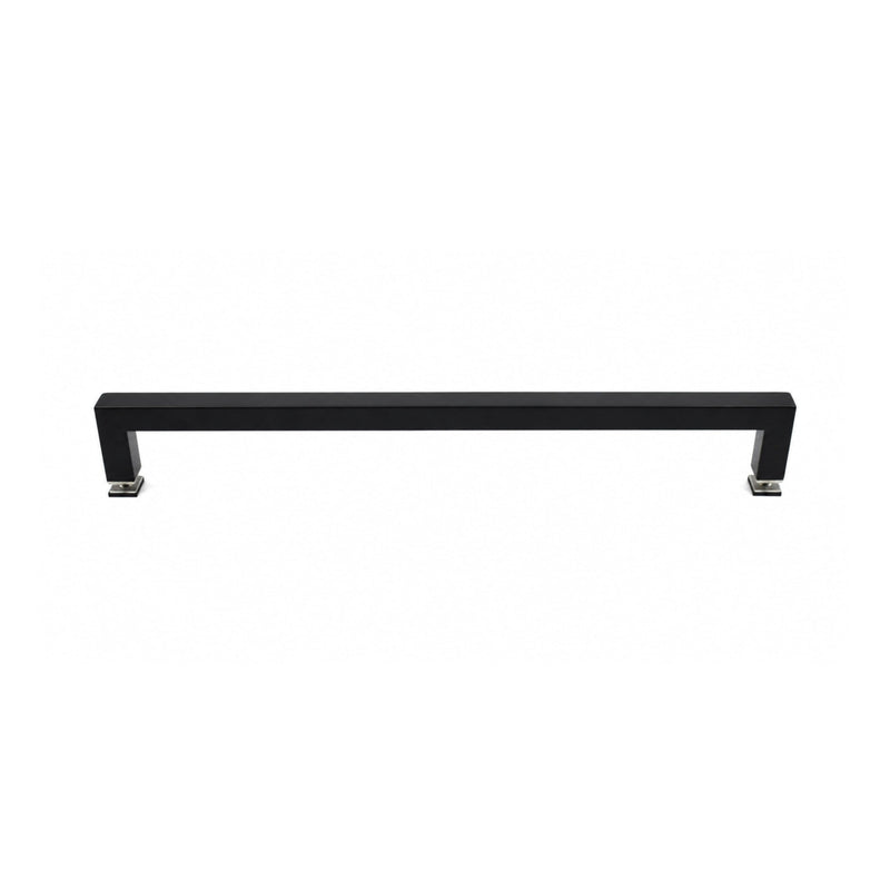 18" Shower Door Towel Bar, Single-Sided, Matte Black, Square | Stainless steel construction, Mitered corners, Fits frameless glass shower doors, Glass-mounted design, Durable