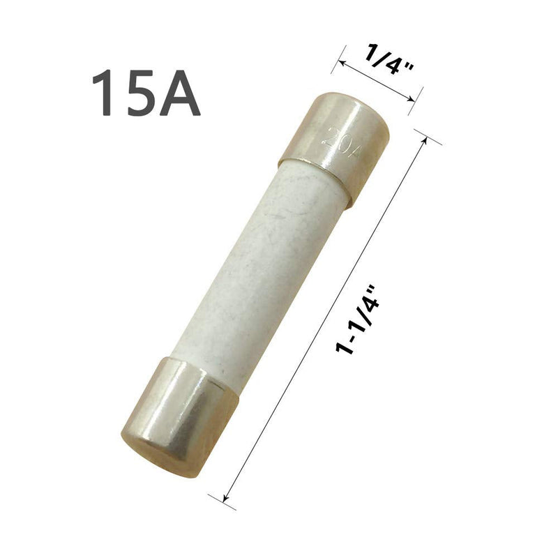 15 Amp Slow-Blow Time Delay Fuse Ceramic 6.35x31.75mm(1/4" x 1-1/4") (Pack of 10) 15 Amp