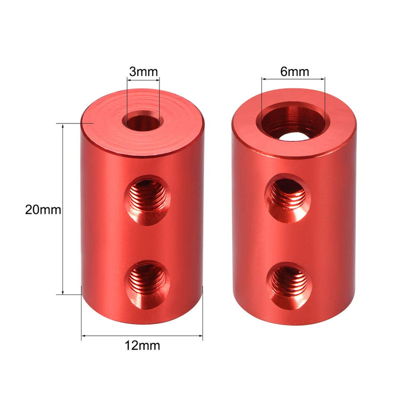 uxcell 3mm to 6mm Bore Rigid Coupling Set Screw L20XD12 Aluminum Alloy,Shaft Coupler Connector for RC Airplane Boat, Motor Accessories,Red,2pcs