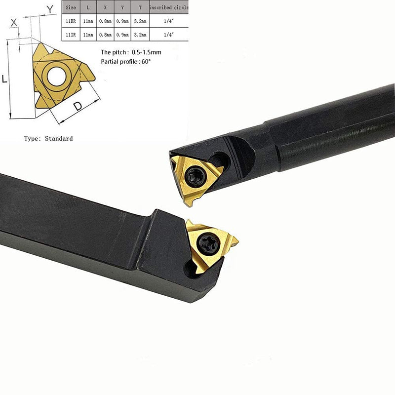 GBJ Lathe Threading Tool External + Internal Threading Holder SER 1010H11+ SNR 0010K11 Threading Holder with 11ER AG60 11IR AG60 Threading Inserts (SER1010H11+SNR0010K11+11ER A60+11IR A60 (Gold)) SER1010H11+SNR0010K11+11ER A60+11IR A60 (Gold)