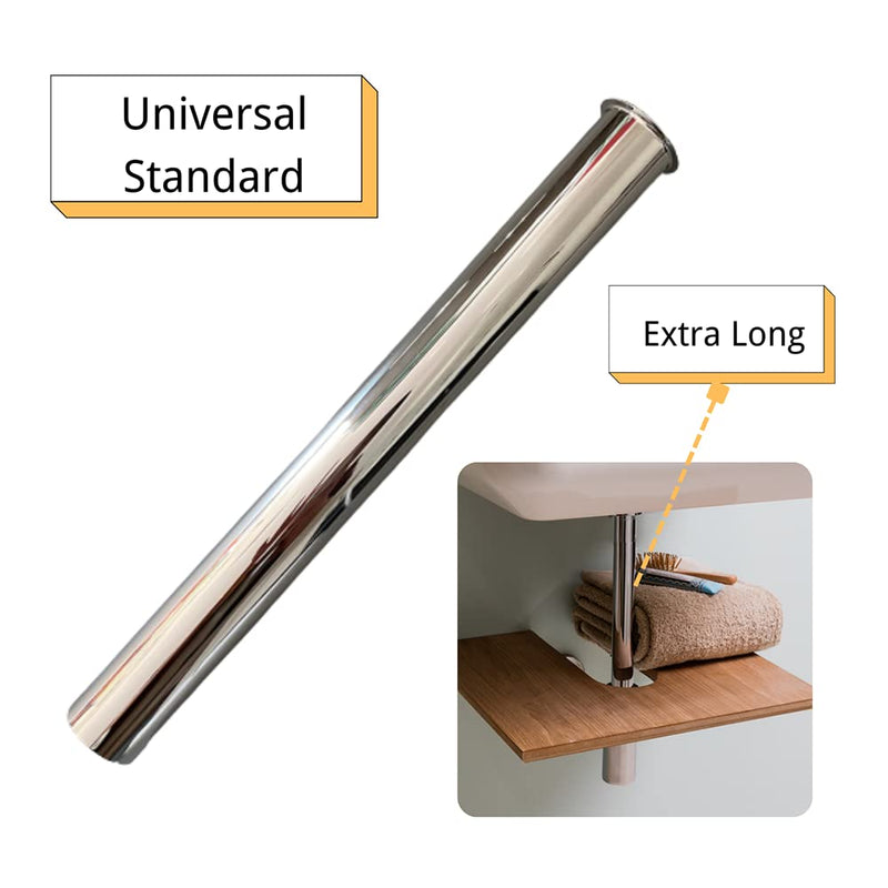 Heavy Duty Flanged Sink Tailpiece 1-1/4" OD x 12", Extension Tube for Trap, Drain Connections, Chrome