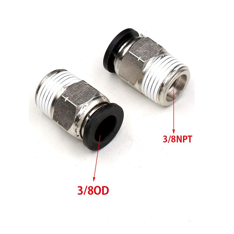 3/8 Air Fittings Push to Connect Fittings,CEKER 3/8 Inch Tubing Od x 3/8" NPT Thread Male Pneumatic Fittings Air Line Fittings Quick Connect Push in Connectors 5Packs 3/8" OD X 3/8" NPT Black 5