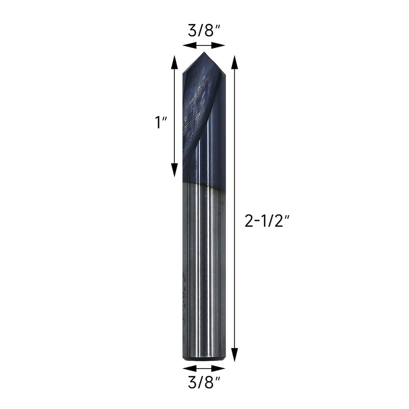 2Pcs 3/8in Solid Carbide Spotting Drill,90 Degree,2 Flutes,AlTiN Coated Bits Tool for Medium Hardness Steel, Brass, Iron 2