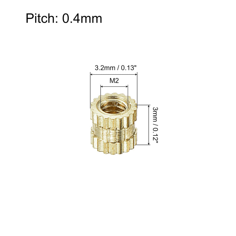uxcell M2 x 3mm(L) x 3.2mm(OD) Female Thread Brass Knurled Threaded Insert Embedment Nuts, 80Pcs M2x3x3.2mm 80